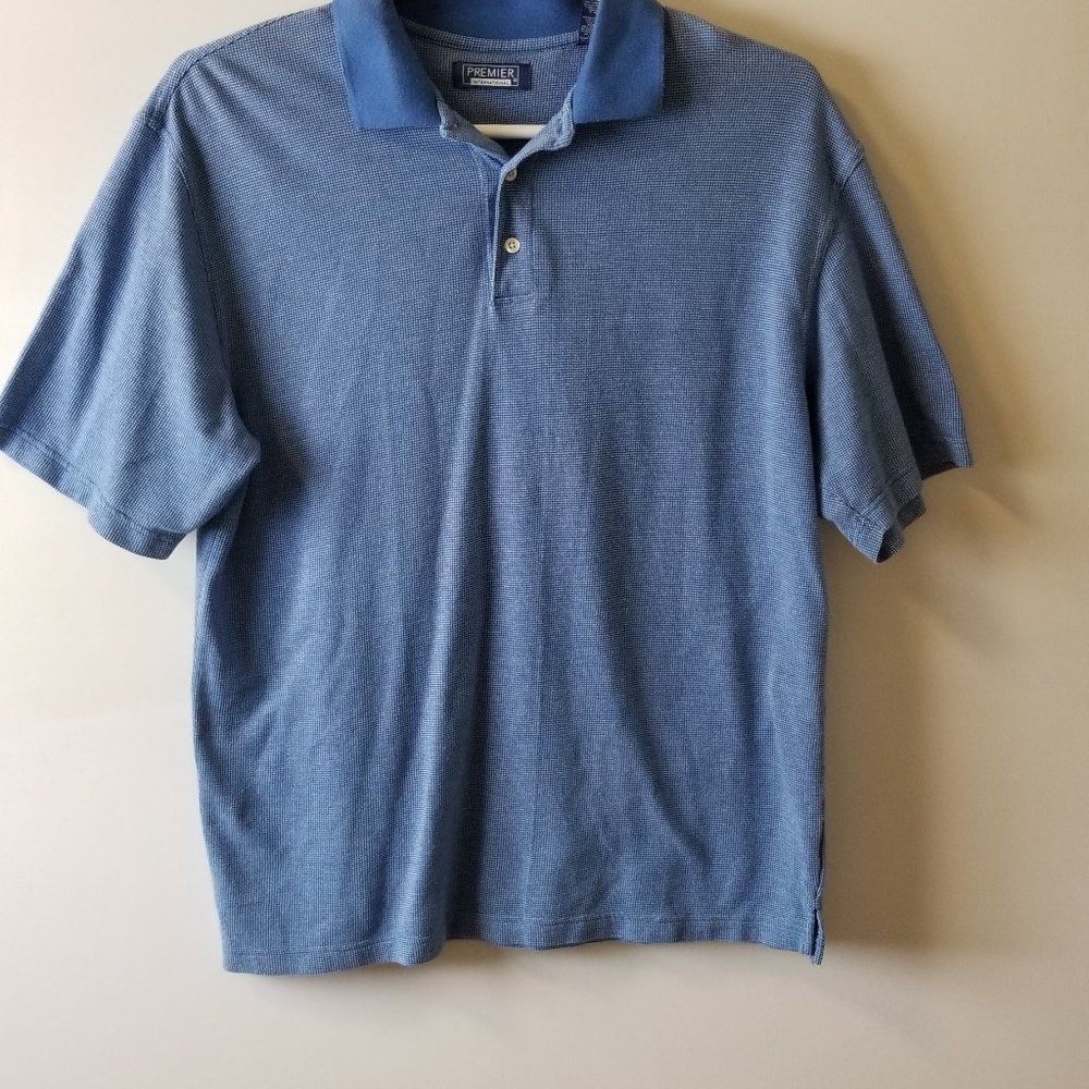 Premier men's polo‎ blue and white button up LARGE